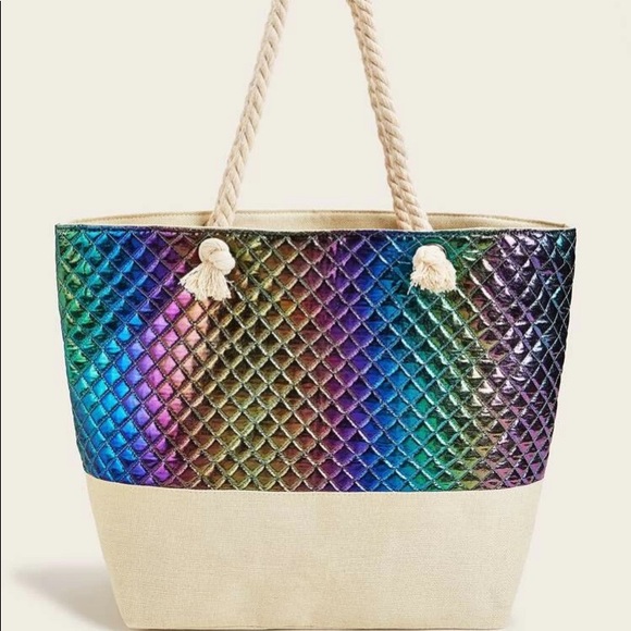 NEW Boutique! Mermaid Rainbow Quilted Large Tote - Picture 2 of 6